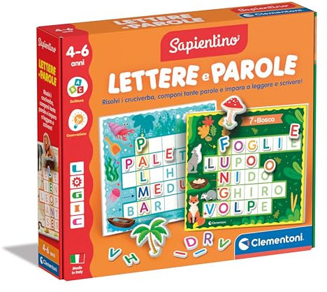 Clementoni Sapientino - Logic Lettere e Parole, Gioco Educativo Bambini 4-6 Anni con Cruciverba per Imparare a Leggere e Scrivere, Made in Italy, Lingua Italiana, 16872