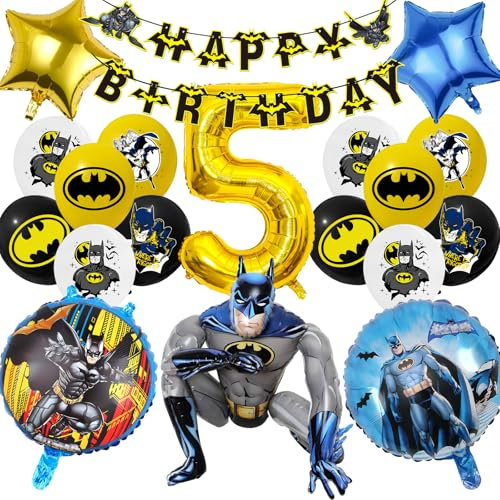 19 Stück Batm Geburtstagsdeko 5 Jahre, Batm Luftballons Geburtstag 5 Jahre, Luftballons Geburtstagsdeko Fledermaus, Folienballon, Latex ballons, Geburtstag Banner (5)