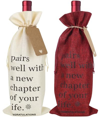 2Pcs Premium Burlap Wine Bags and 2Pcs Gift Tags, Reusable Wine Gift Bags, Cotton Linen Drawstring Bottle Bag, Wine Bottle Cover Bags for Wedding, Birthday, Blind Tastings, Christmas, Travel,Party