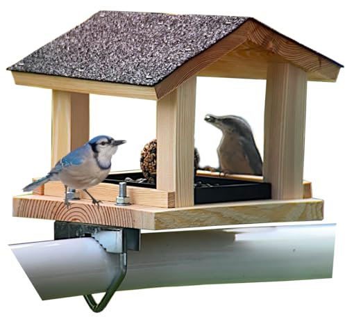 STAFECO Vogelfutterhaus Vogelhaus für Balkon wetterfest Futterhaus Handarbeit Gartenvögel im Garten Balkonhalterung mit Einer Größe von 30 bis 60 mm (Natural Balkongeländer)
