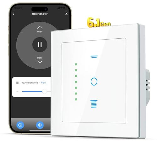 SMARTERCURRY Interruptor de persiana enrollable WLAN [6.1Gen], interruptor inteligente temporizador, seguridad para niños, control de persianas enrollables compatible Alexa/Google, 1 pieza | Blanco