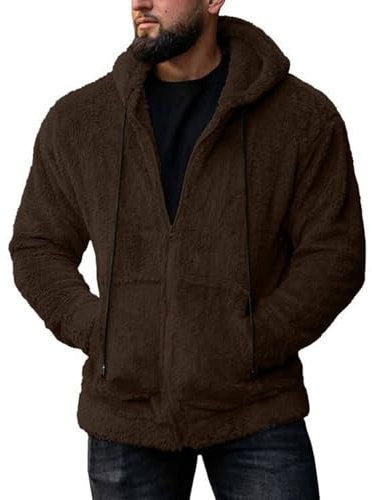 RLEHJN Teddy Hoodie Herren, 2024 Kapuzenpullover Fleece Plüsch Fuzzy Pullover Mit Kapuze Winter Warm Hoodies Einfarbig Kapuzenjacke Sweatjacke Übergangsjacke Kapuzenpulli Slim Fit Kordelzug