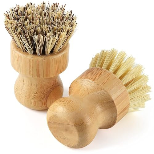 Washing Up Brush Bamboos,2 PCS Pot Scrubbing Brush Natural Wood Sisal Fibre Bristle Dish Brush Palm Brush Natural Dish Brush Natural Bristle for Dish Pots Pans Kitchen Sink Cleaning