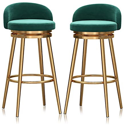 2er Set Barhocker Samt Gold mit 360° Drehgelenk 65cm Höhe Modernes Design