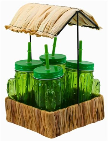 Tabac du Bassigny Ensemble de 4 Verres à Paille en Forme de Cactus, 450 ml, avec Paillotte Originale