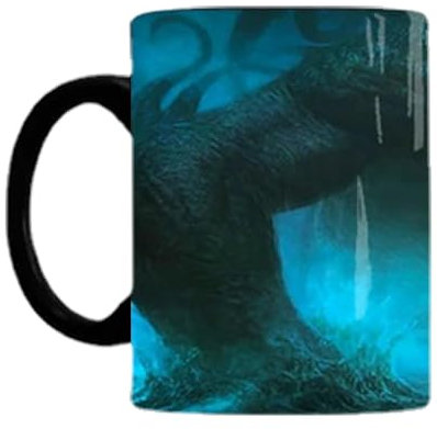 Taza con cambio de calor, color negro que se convierte en un diseño mitológico de Cthulhu | Taza de café y té mágica grande, divertida taza de arte sensible al calor, regalo , 340 ml