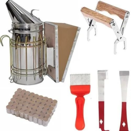 HALAWAKA Bienenzucht-Starter-Set, Imkereibedarf, Bienenzuchtbedarf, alle Imkerei-Werkzeuge, Bienenbedarf und Ausrüstung, Honigbienenenstock-Starter-Set, Werkzeuge, Imkerei, Bienenraucher für die