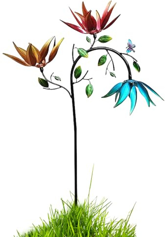 Garten-Windspiel Aus Metall | Solar-Windspiel | Blumen-Windspiele Windskulptur | 180CM Gartenstecker Windspiel Gartendeko | Windspiel Windmühle Rasen Wind Spinner Für Terrasse, Rasen Und Garten