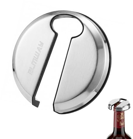 ELMWAY VinoLux Coupe-capsule magnétique double face amélioré – Dessus en acier inoxydable, corps en ABS durable, design compact et portable – Argent