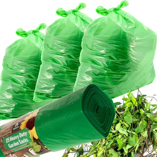 Green Garden Waste Bags 60 Litre Multipurpose Bin Liners Strong Bin Bags For DIY, Garden, Household, Home & Kitchen (75 Bags (3 Rolls))
