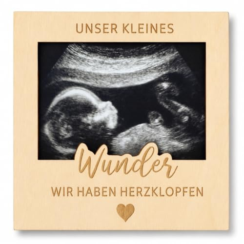 LeniSch Schwangerschaft verkünden Bilderrahmen - Unser kleines Wunder, wir haben Herzklopfen - Magnetischer Holz Fotorahmen für Ultraschallbild (9x7,5 cm) - Wir bekommen ein Baby Geschenk