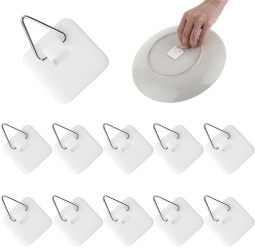 JEYORZY 10 pcs Adesivo Appendi Quadro, Appendi Piatti da Parete Adesivi, Ganci Adesivi per Quadri Muro, Appendere Quadri Senza Chiodi per Foto, per Immagini, Puzzle, Immagini su Tela, Poster(quadrato)