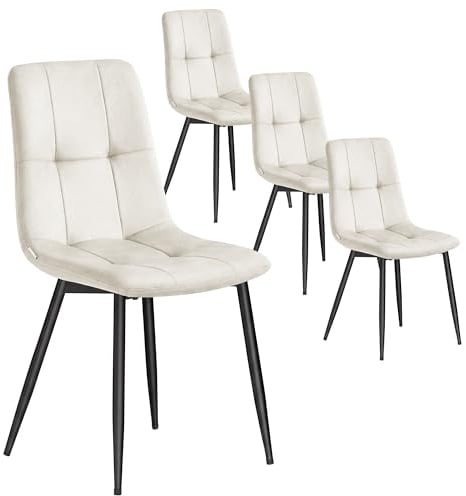 VASAGLE Esszimmerstühle Samt, Küchenstühle bis 120 kg belastbar, Sessel mit verstellbaren Füßen, modern, gepolstert, für Wohnzimmer, 4er Set, cappuccinobeige KDC080LH01