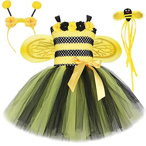 Generisch Faschingskostüme Kinder Kleinkind Baby Mädchen Frühling Sommer Floral Biene Kostüm Kostüme Halloween Karneval Kostüm Zubehör Set Tutu Prinzessin Kleid (Yellow, 4-5 Years)