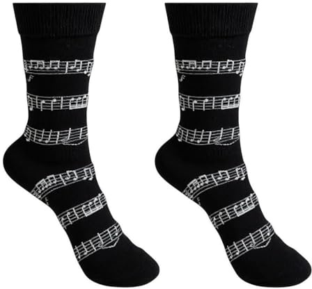 mugesh Musik Socken schwarz mit Noten - Baumwollsocken mit Komfortbund | Noten Socken mit lustigem Musikmotiv – 80 % Baumwolle, atmungsaktiv & waschbar bei 40 °C, Geschenk für Musiker