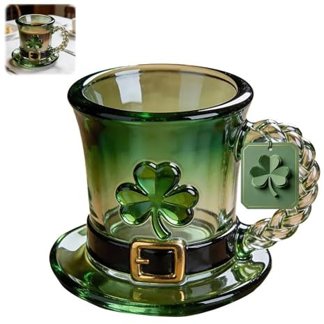 Lucky Shamrock Leprechaun Hat Glass Mug, Emerald Green Coffee Cup, Irish Coffee Mugs, Reusable Cups for St Patrick's Day Party, Holiday Table Centerpieces & Spring Decorations (Green(1pc))