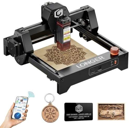 LONGER Ray5 Mini Laser Engraver, High-Speed Laser Engraving Machine with WiFi Control and Emergency Stop, for Wood, Acrylic, Leather and DIY Projects, 130 x 140 mm Working Area, 2.5W