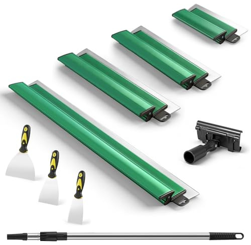 Sararoom Flächenspachtel Set, Spachtel Werkzeug, Trockenbau Spachtel (25 40 60 80 cm) und 84cm-150cm Teleskopstange | Glättungsspatel Kit mit 3 Malerspachtel für Verputzen von Wänden & Decken, Tapeten