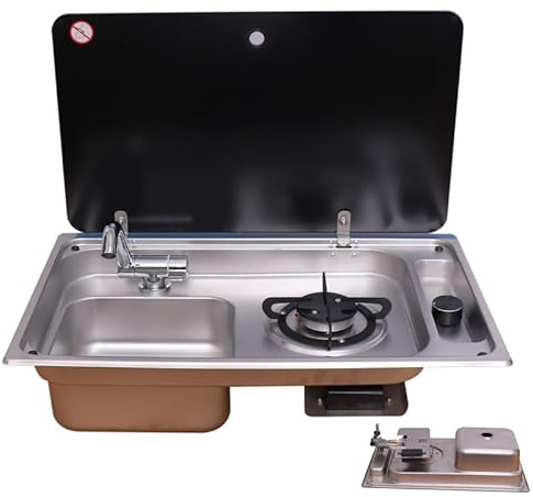 Combinazione di lavello con fornello a gas per camper, in acciaio inox, con fornello a gas integrato e lavello combinato per barca, roulotte, camper