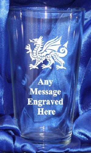Pint Glass [Custom] Engraved Welsh Dragon PG237 in Silk Lined Gift Box