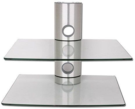 Drall Support Mural avec 2 tablettes en Verre pour Console DVD Bluray Player Tablette d'enceintes en Verre argenté Modèle: GL11CS