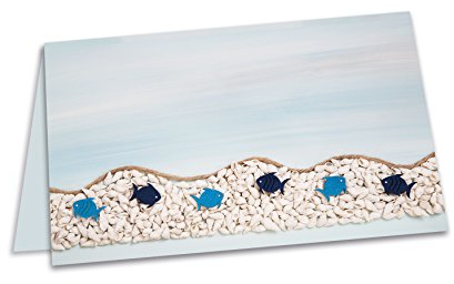 Logbuch-Verlag 50 maritime Tischkarten hellblau beige Fische Tischdeko Namensschilder Tischordnung Kommunion Taufe