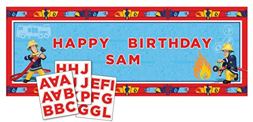 Amscan 998167 - Banner Feuerwehrmann Sam, personalisierbar, circa 120 x 45 cm, Geburtstag