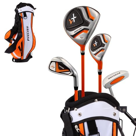 Ensemble de Clubs de Golf Junior pour gaucher de 3 à 5 Ans (Hauteur 91 à 100 cm), gaucher Uniquement, l'ensemble Comprend : Driver (38,1 cm), Bois Hybride (22 pièces), Fer #7, Putter, Sac de Support