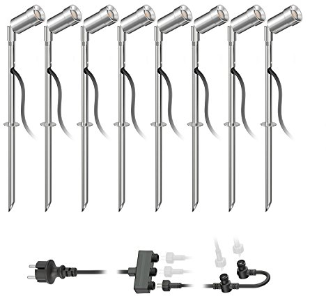 ledscom.de LED Gartenstrahler Spico mit Erdspieß für außen IP44 je 105lm warm-weiß 8er Set