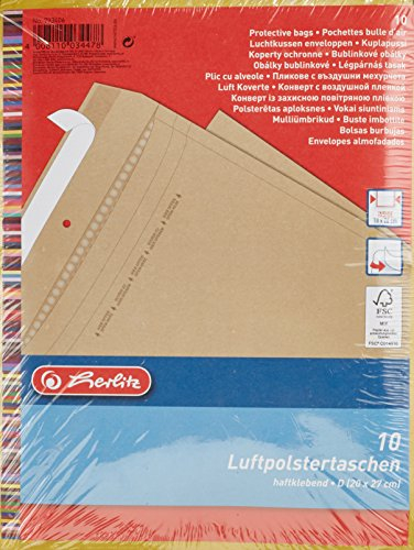 Herlitz 793406 Luftpolstertasche D/4, 180 x 260 mm, 10 Stück, eingeschweißt braun