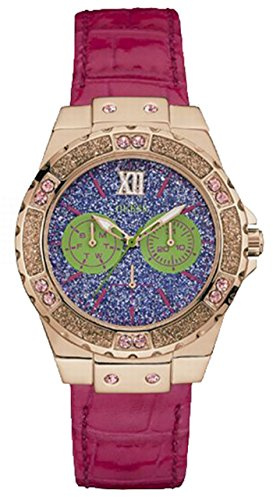 Guess - W0775L4 - Montre Femme - Quartz Analogique - Cadran Multicolore - Bracelet Cuir Rose