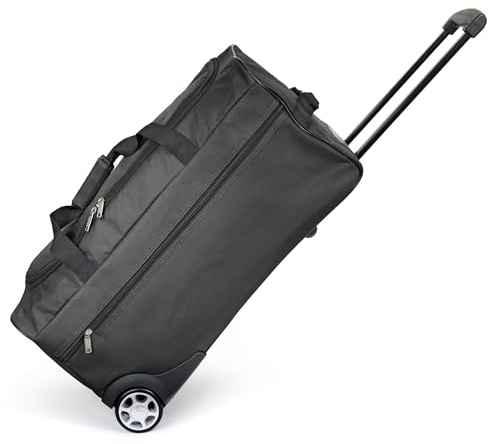 KINSTON Reisetasche, Trolley, 62,5 l – Tasche mit Rollen & Teleskopstange, geräumiges Hauptfach und Seitentasche mit Reißverschluss – Handgepäck, ideal für Reisen und Wochenende – Schwarz