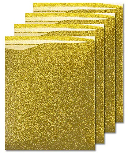 MiPremium Glitter Gold Heat Transfer Vinyl HTV, Glitter Iron On Vinyl (Pack of 4 Sheets), for T Shirts Sports Clothing, Garments & Fabrics, Easy Weed & Press Glitter Vinyl (Dark Glitter Gold)