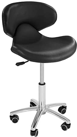 Physa Andria Black Arbeitsstuhl mit Rückenlehne Drehstuhl mit Rollen Friseurstuhl (Höhenverstellbar 45–59 cm, Stahlgestell, Eco-Leder) Schwarz