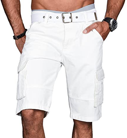 A.Salvarini Stylische Herren Cargo Short inkl. Gürtel Sommer Bermuda Kurze Hose Army Shorts AS-037 [AS-037-Weiss-W36]
