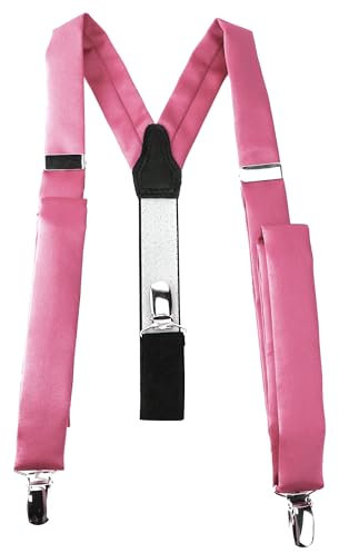TigerTie schmaler Unisex Hosenträger in Y-Form mit 3 extra starken Clips - Farbe in hellpink einfarbig Uni - hochwertige Verarbeitung