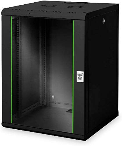 DIGITUS Netzwerk-Schrank 19 zoll 16 HE - Wandmontage - 600 mm Tiefe - Traglast 100 kg - Unique Serie - Glastür - Schwarz