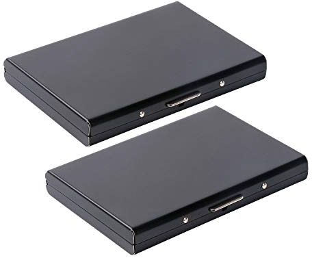 URAQT Porta Carte Credito Metallo, 2 Pezzi Porta Tessere Uomo RFID Blocking, Portacarte di Credito Metallo, Porta Schede Viaggi per Business, ID, Assicurazioni, Nero