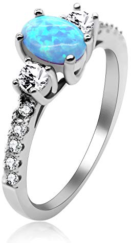 Uloveido 2.16g Ovale Form Simulierte Blaue Feueropal Versprechen Ringe für Sie, 925 Sterling Silber Schmuck Geschenke zum Geburtstag Valentinstag Größe 62 (19.7) JZ104