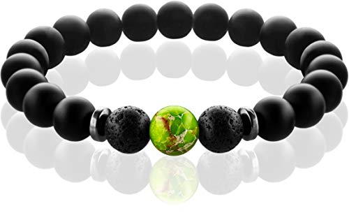 FABACH Spirituals™ Chakra Perlenarmband mit 8mm Imperial-Perle, Lavastein und Onyx-Naturstein (schwarz) - Yoga Armband aus 21 Heilsteinen - Energiearmband für Damen und Herren