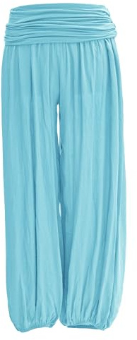 TEXTURE Ladies Women Italian Lagenlook Plain Viscose Boho Harem Ali Baba Trouser Pants Joggers One Size (Turquoise, One Size)