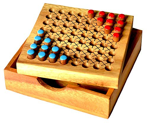 Knobelholz Halma Box for 2 Spieler Strategiespiel China Checker als Rechteck Version das original Halma Reisespiel, Brettspiel, Unterhaltungsspiel, Kinderspiel
