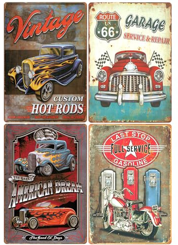 4 Pcs Garage Vintage Full Service Rustic Home Decor Signs Metal Tin Signs 12x8 Inches (E)