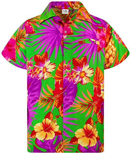 King Kameha Funky-Hawaii-Hemd, Herren, Kurzarm, Pineapple, Grün, 3XL