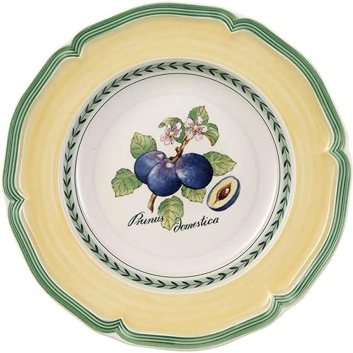 Villeroy & Boch French Garden Valence Suppenteller 6er Set, 23 cm, Tiefer Teller mit Pflaumen-Dekor, Premium Porzellan, Weiß/Bunt