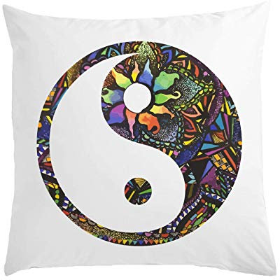 Atprints Psychedelic Meditation Styled Mandala Yin Yang Weißes Kissen 40x40cm