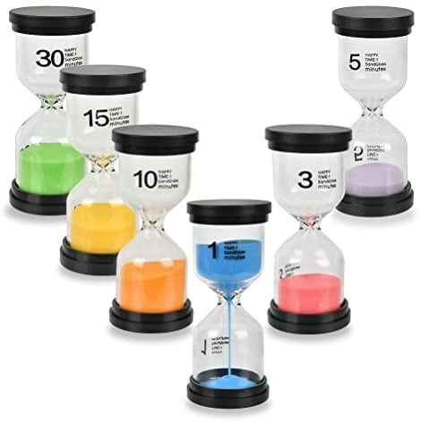 6 Pcs Color Sand Timers,Sand Timers for Kids,Sand Timers for Autistic Children,Coded Color Hourglass Sand Clocks 1min / 3mins / 5mins / 10mins / 15mins / 30mins for Classroom Office Kitchen Timer