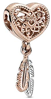 PANDORA Charm Traumfänger Herz Silber Rose Federn