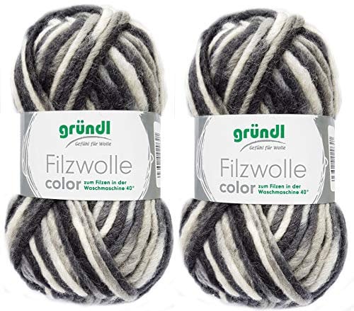 2x50 Gramm Gründl Filzwolle inkl. Anleitung für Topflappen (Color Farben, 20 Schwarz Weiss)