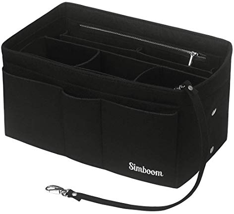 SIMBOOM X-Large Bag Organiser Insert, Women Handbag Insert Organizer with Detachable Bag and Key Chains (Black, XL)